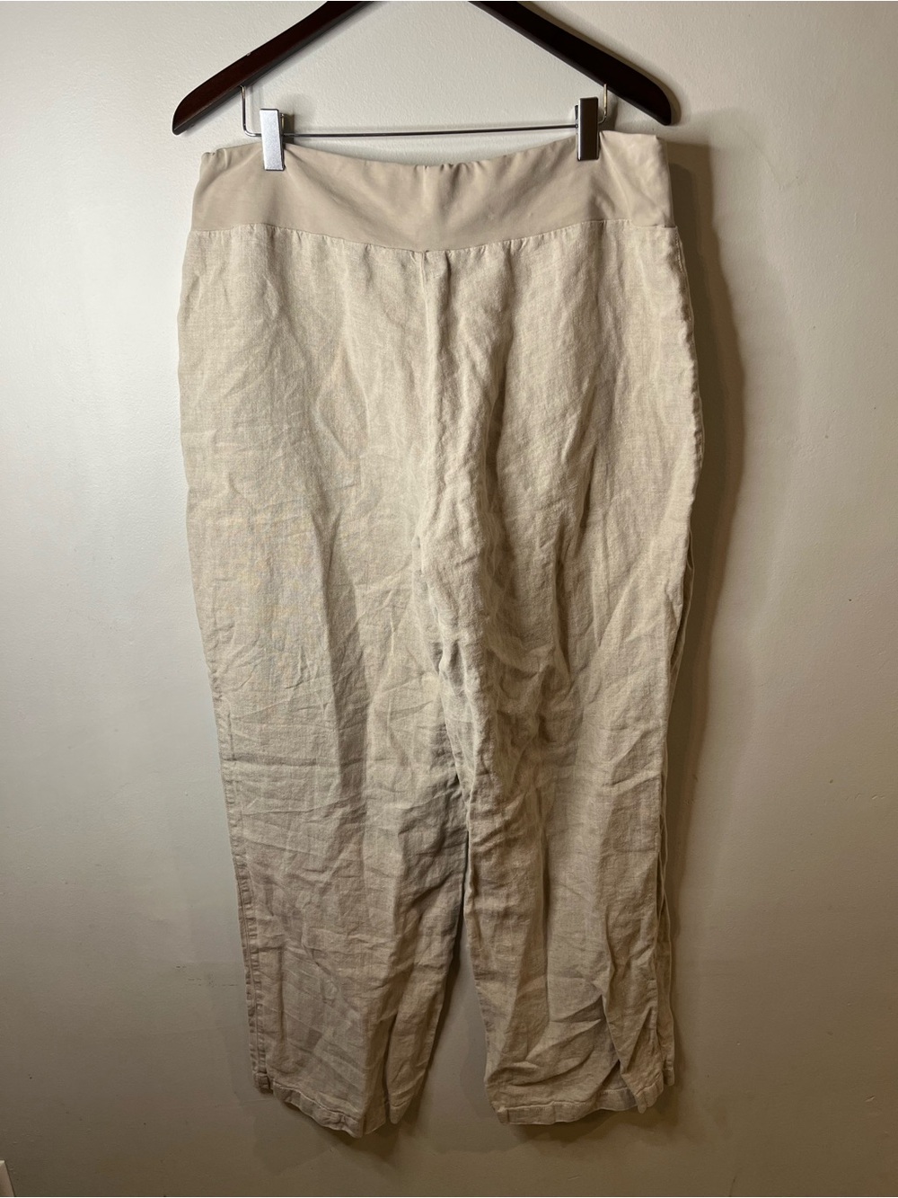 Coldwater Creek Beige 100% Linen Pull On Straight Leg Pants - Picture 4 of 6